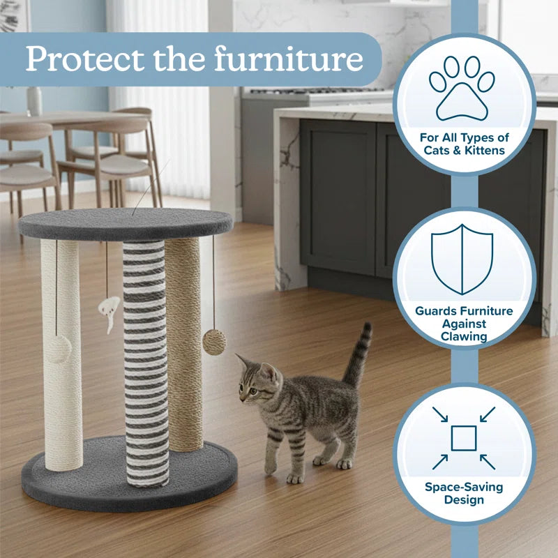 Cat Scratching Post - Scratcher Posts with Carpeted Scratch Pad Base and Perch - Furniture Scratching Deterrent for Indoor Cats