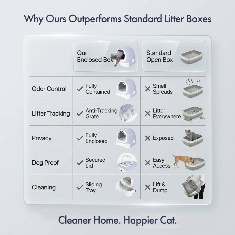 Fully Enclosed Hooded Litter Pan with Front Entry Odor Close Door, Cat Litter Scoop Included