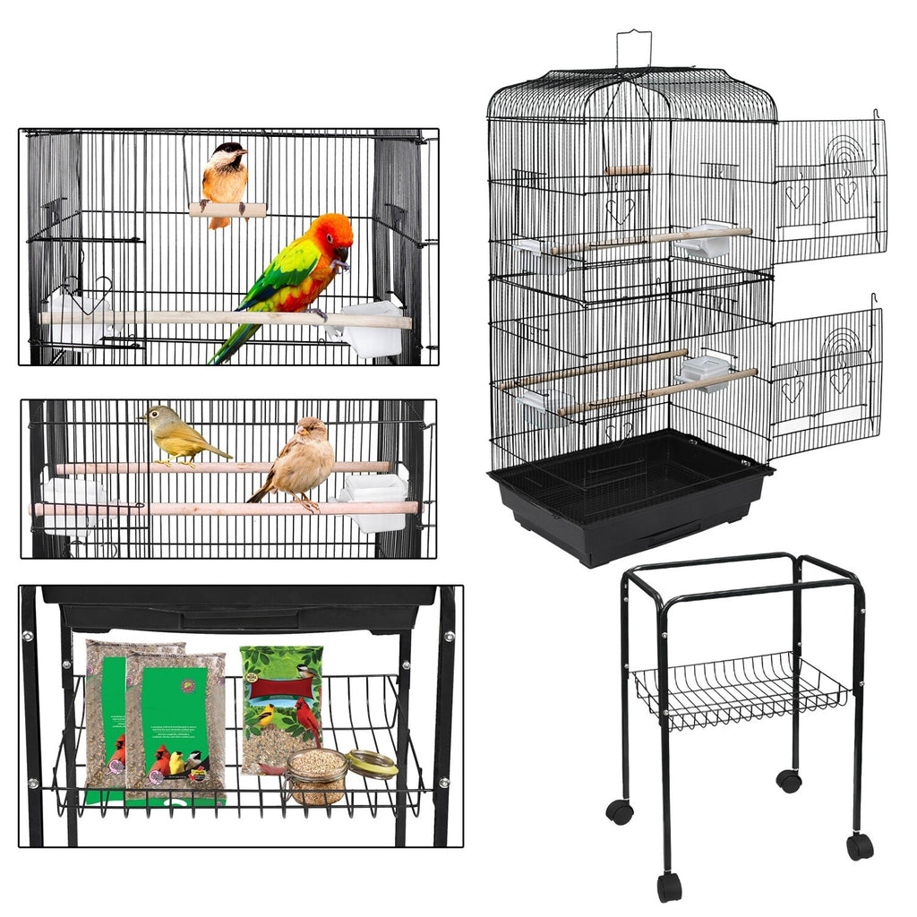 59'' Bird Cage Parakeet Finch Budgie Conure Lovebird House W/ Rolling Stand Tray