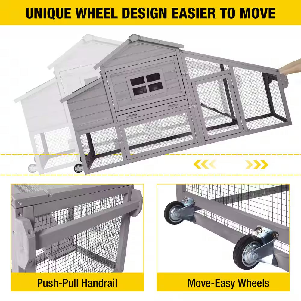 Wooden Chicken Coop for 1/2 Hens with Wheels