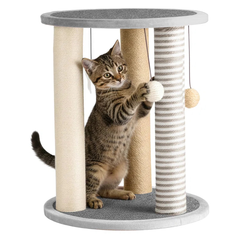 Cat Scratching Post - Scratcher Posts with Carpeted Scratch Pad Base and Perch - Furniture Scratching Deterrent for Indoor Cats