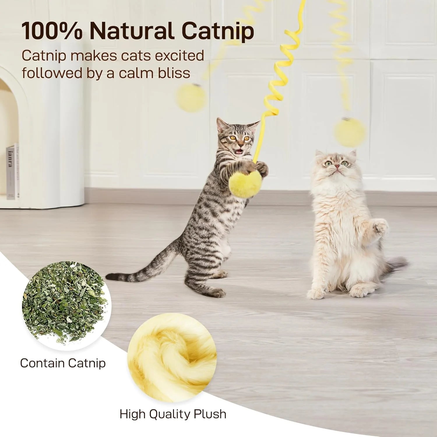 Hanging Fluffy Cat Catnip Ball Toys 3 Pcs with Bell, Interactive Cat Teaser Retractable Toys Indoor Kitten Play Chase Exercise Physical Stimulation
