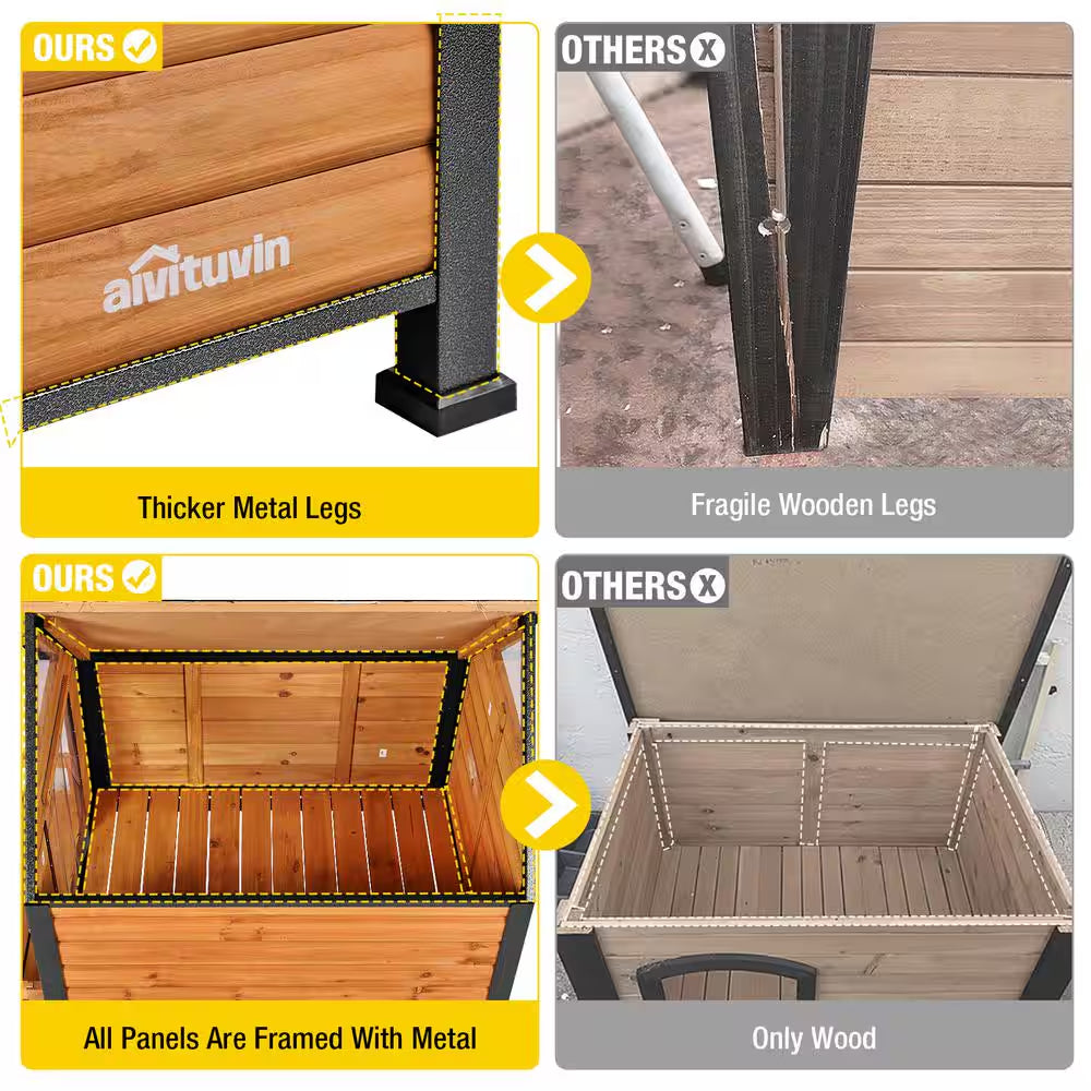 Outdoor Dog House with Porch Strong Iron Frame, Brown