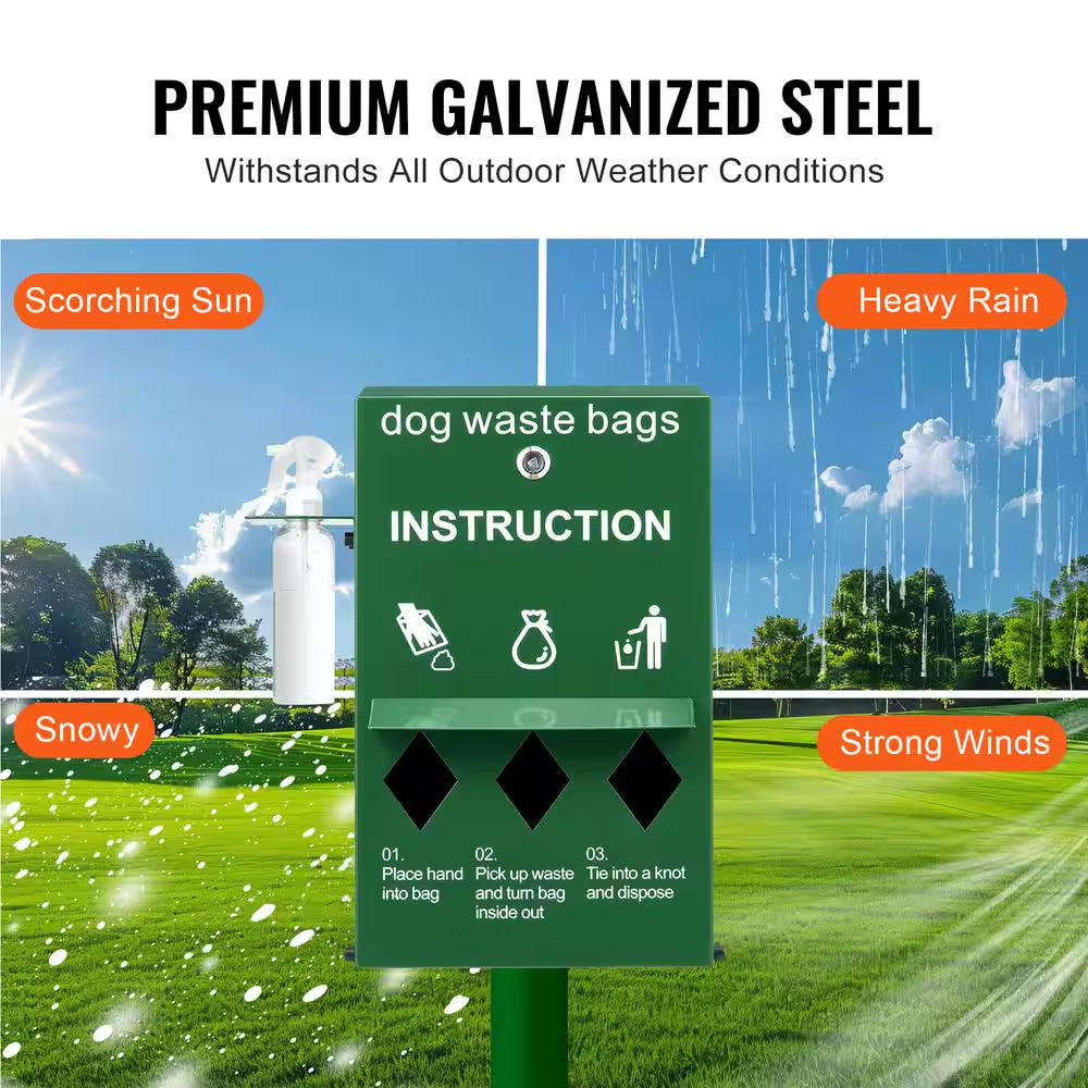 Dog Poop Bag Dispenser with Hand Wash Bottle, Lockable Outdoor Dog Waste Bag Holder with 600-Waste Bags, Stake, Pole