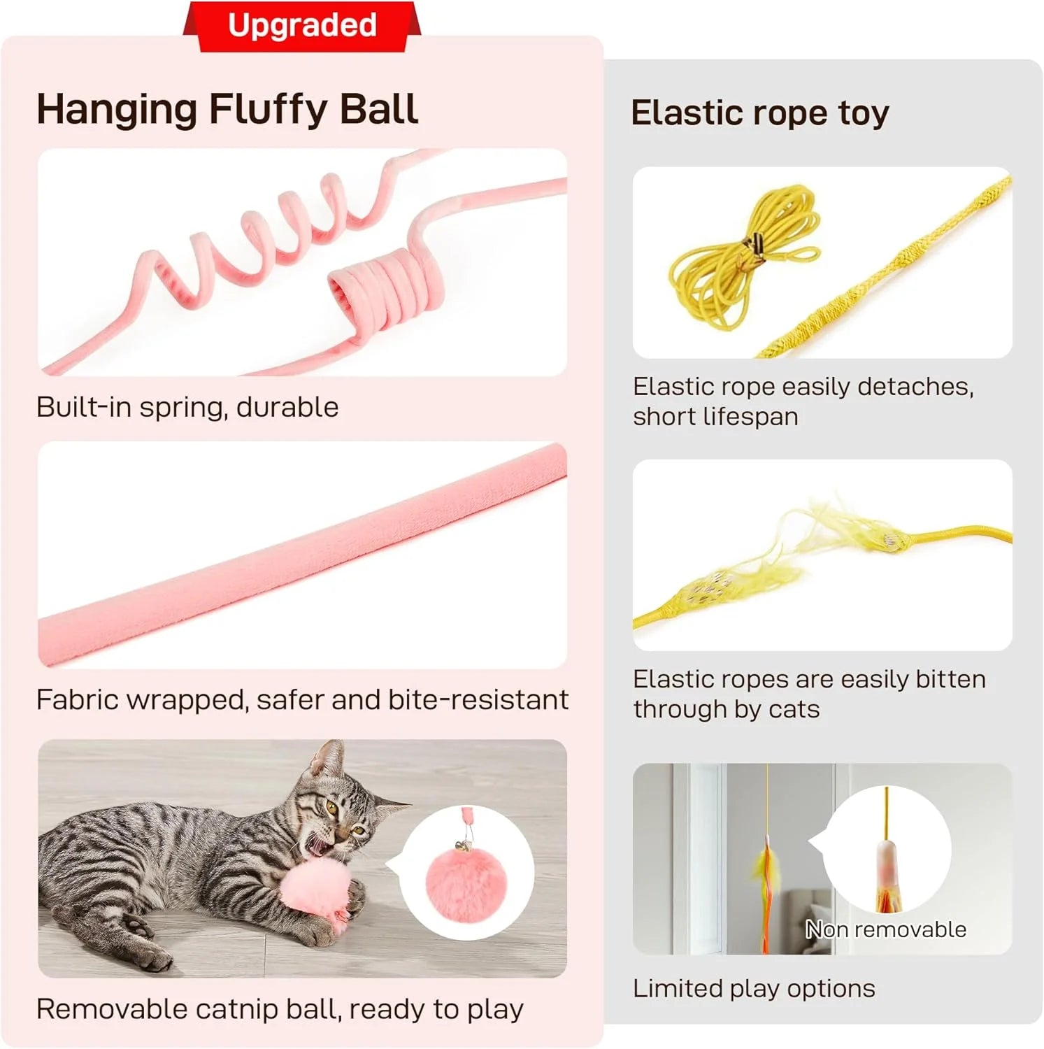 Hanging Fluffy Cat Catnip Ball Toys 3 Pcs with Bell, Interactive Cat Teaser Retractable Toys Indoor Kitten Play Chase Exercise Physical Stimulation