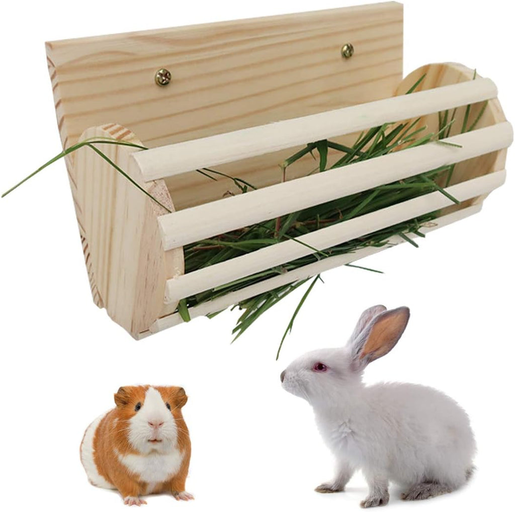 Rabbit Wooden Hay Rack Multi-Functional Manger Grass Holder for Small Pets Bunny Chinchilla Guinea Pigs (Hay Rack-A)