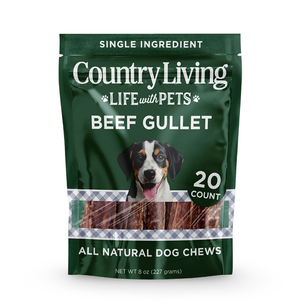 Country Living 6” Gullet Flats Dog Treats – 20 Count Bag – All-Natural Beef Esophagus Chews – High-Protein, Easily