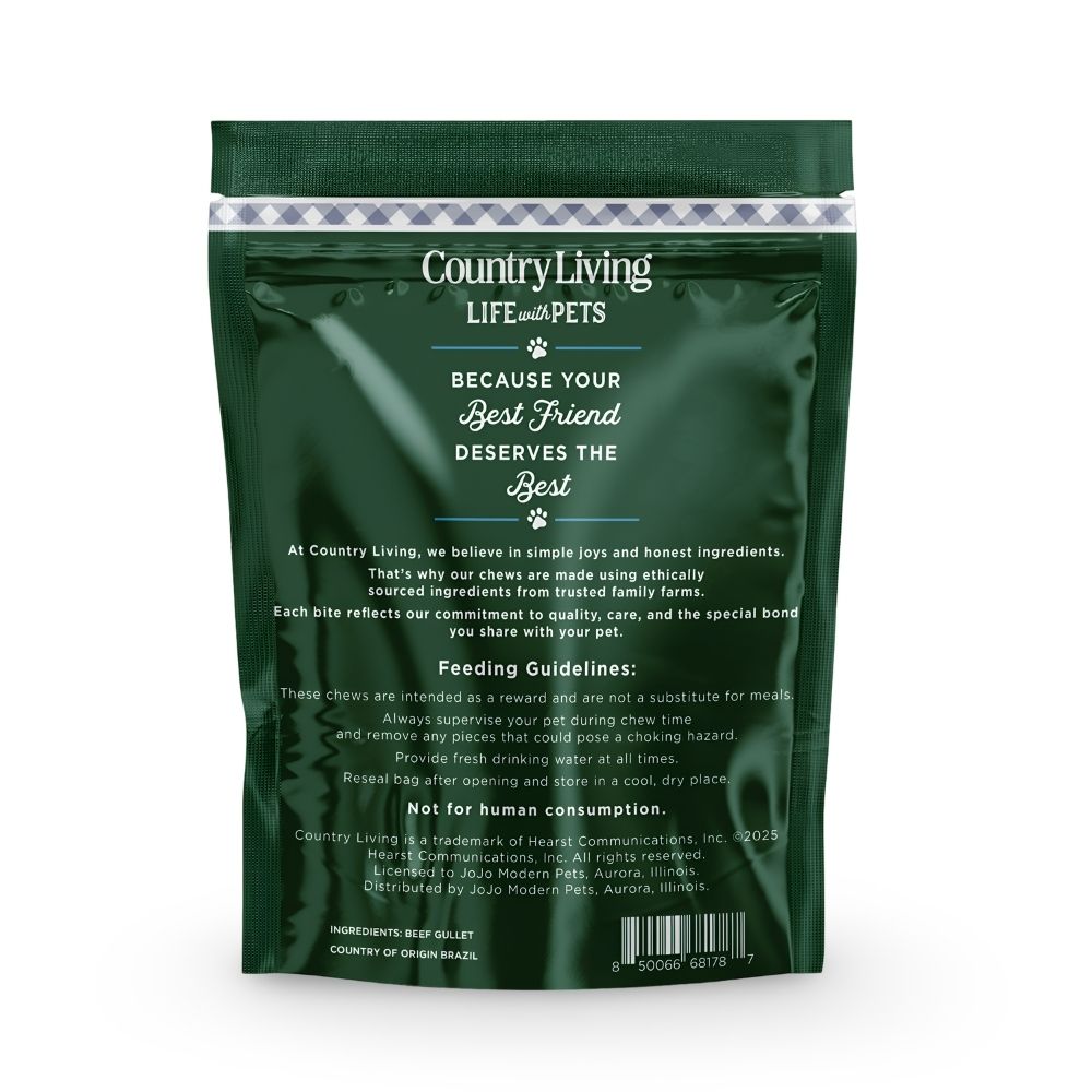 Country Living 6” Gullet Flats Dog Treats – 20 Count Bag – All-Natural Beef Esophagus Chews – High-Protein, Easily