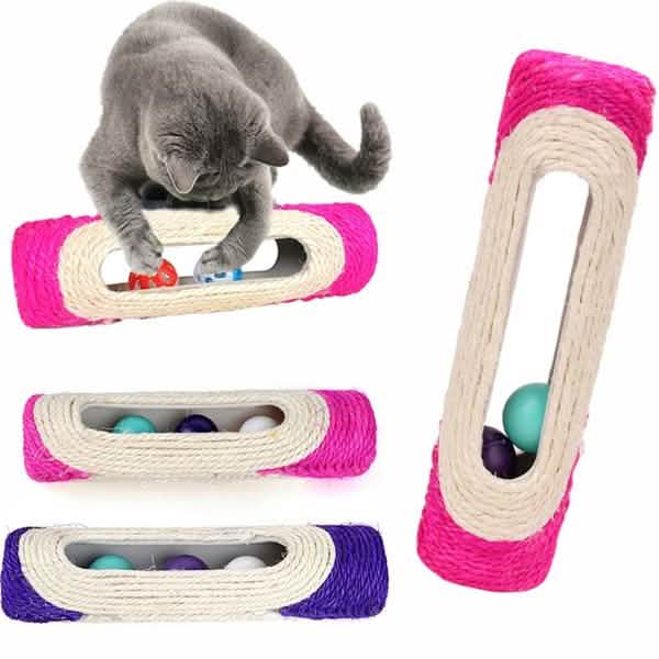 Pet Cat Rolling Sisal Scratching Post Trapped With 3 Ball Training Novely Toy