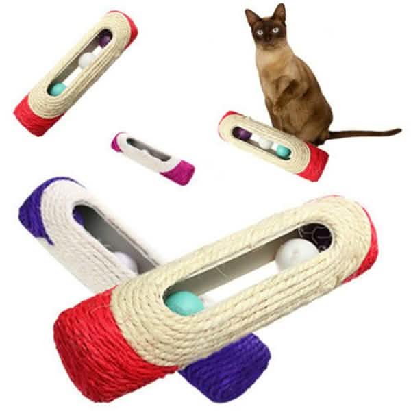 Pet Cat Rolling Sisal Scratching Post Trapped With 3 Ball Training Novely Toy